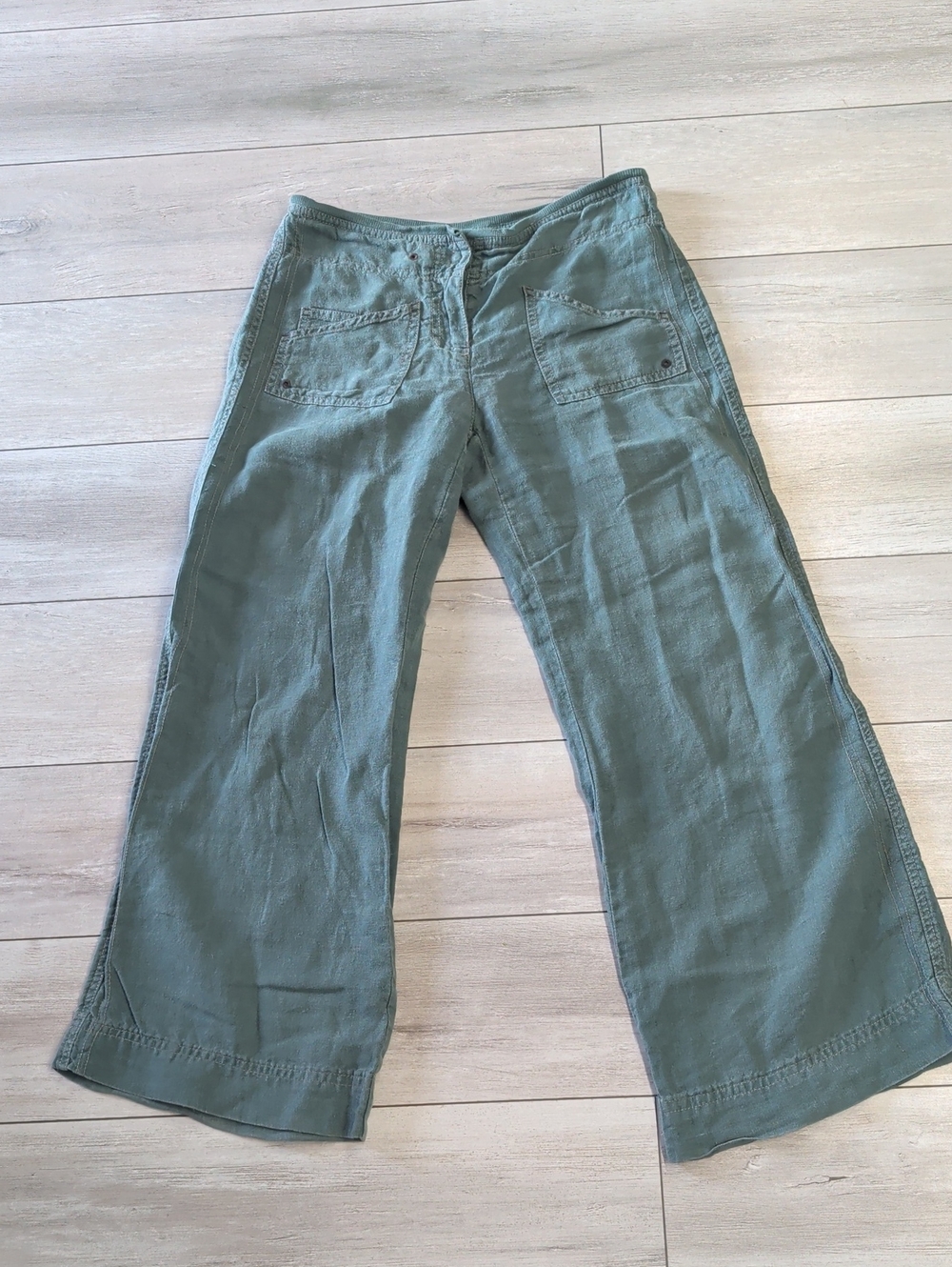Wide Leg Cotton-Linen Blend Pants in Sage Green